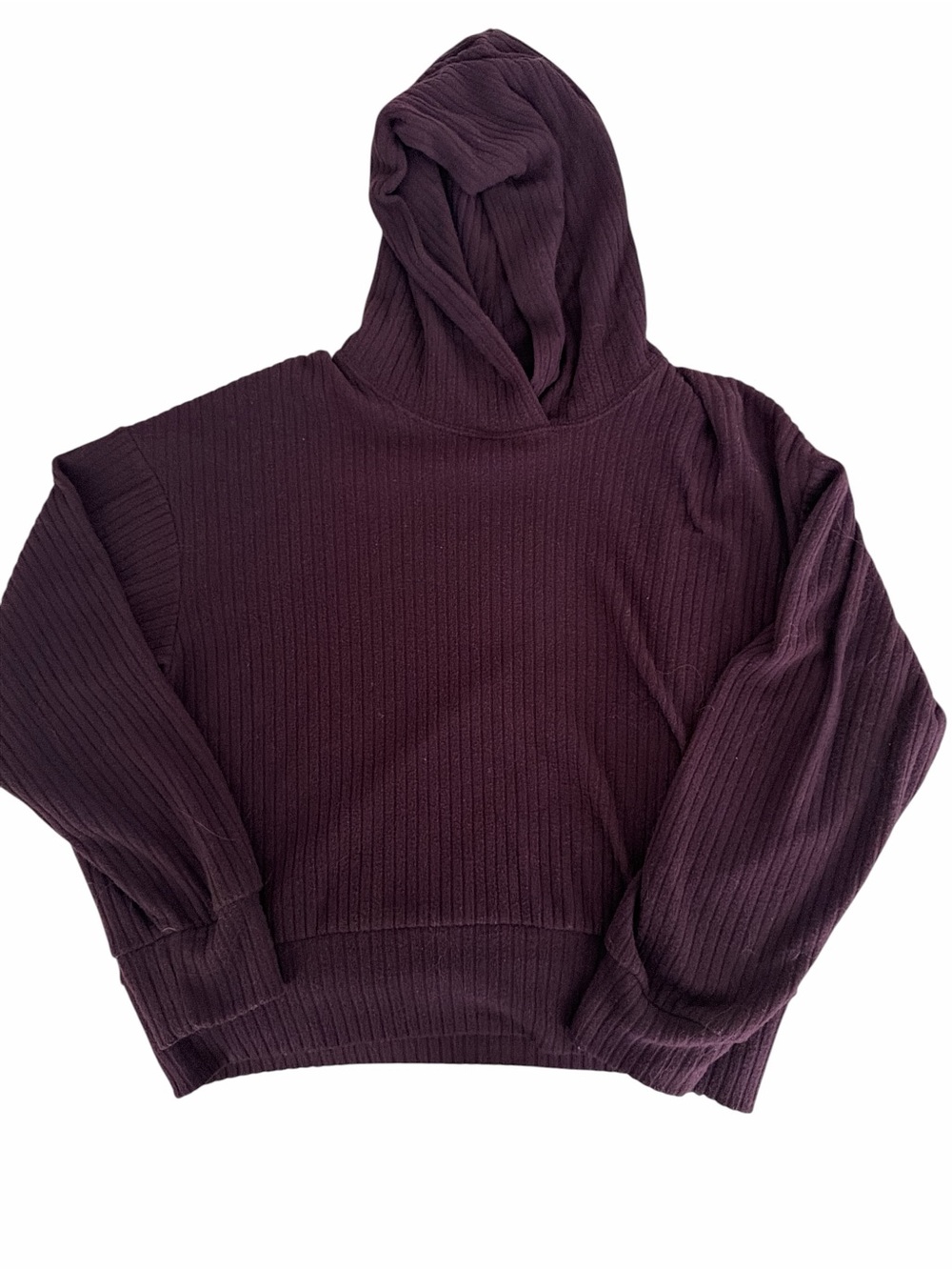 Splendid Ribbed Knit Pullover Hoodie Plum Burgundy Size Small